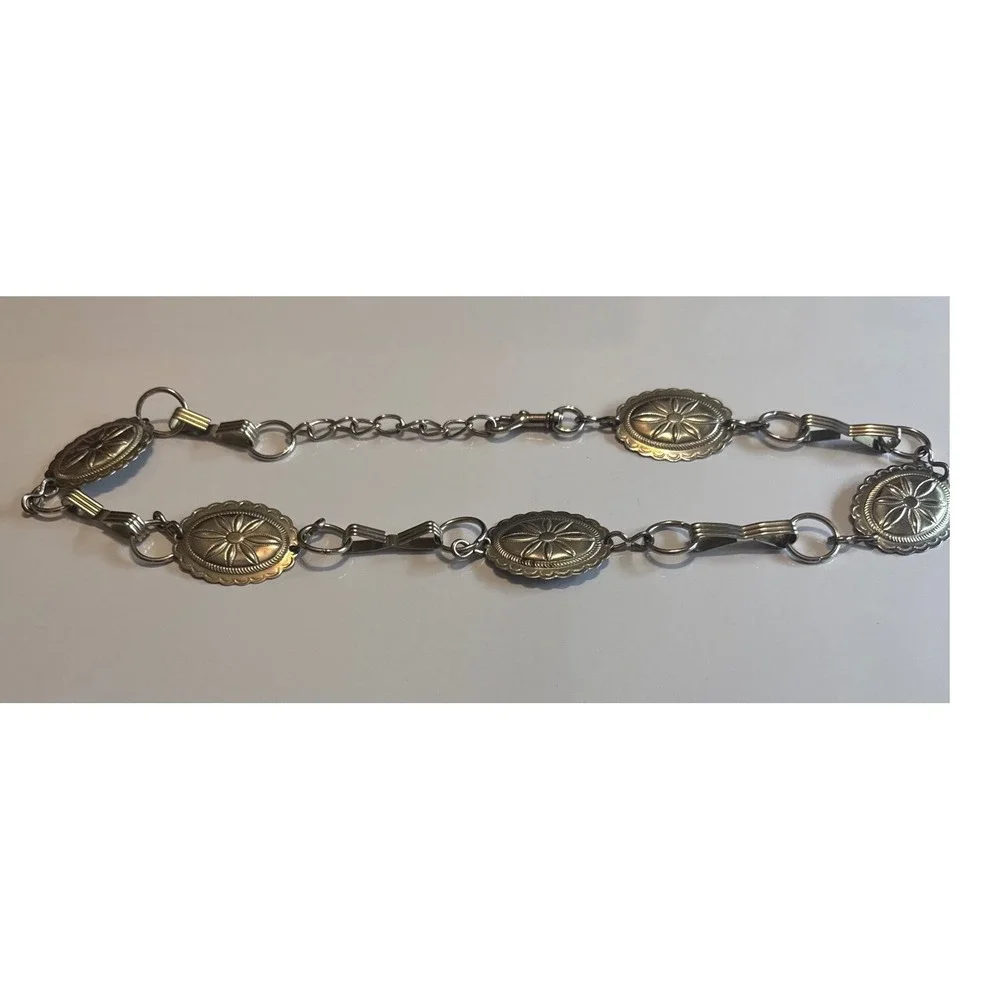 Concho Chain Belt Womens OS Silver Excellent Western Boho Sunburst